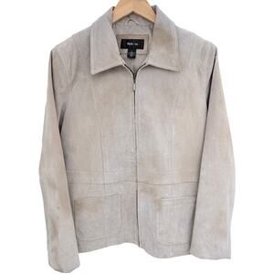 Style & Co Womens Large Beige Genuine Leather Zip Jacket